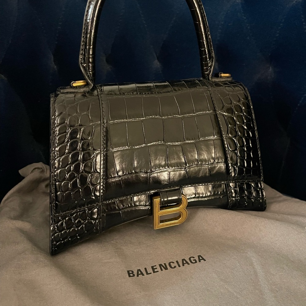 Balenciaga Black Croc-Embossed Satchel SMALL MODEL
